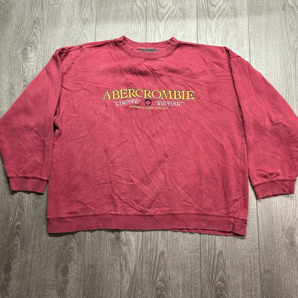 Vintage Abercrombie & Fitch Limited Edition Sweatshirt Mens Large Burgundy Red - Picture 1 of 8